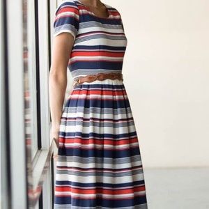 Mikarose Patriotic A-Line Pleated stripe Dress